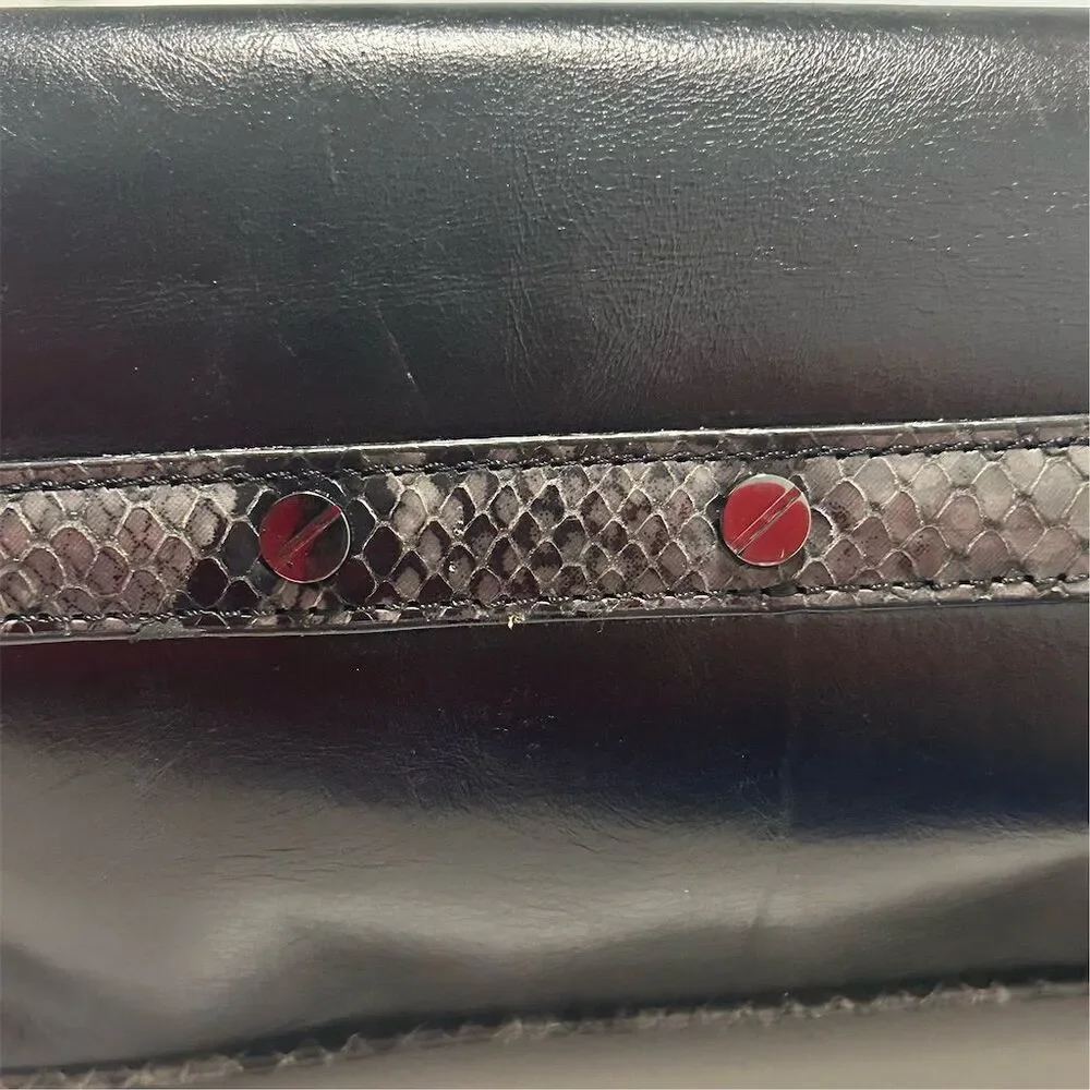 Tory Burch Women's Black Leather Clutch‎ with Snakeskin Trim